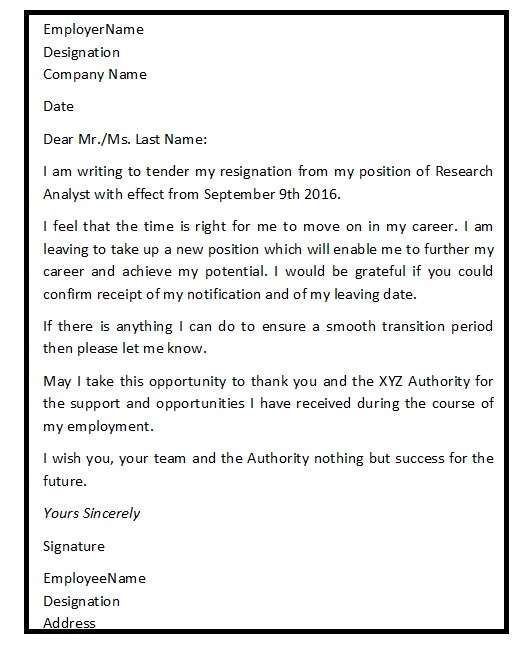 Sample Of A Best Resignation Letter Good Resignation Letter